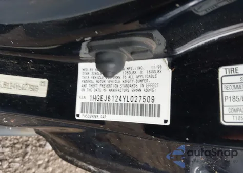 2000 Honda Civic Dx from USA, damaged, VIN 1HGEJ6124YL027509